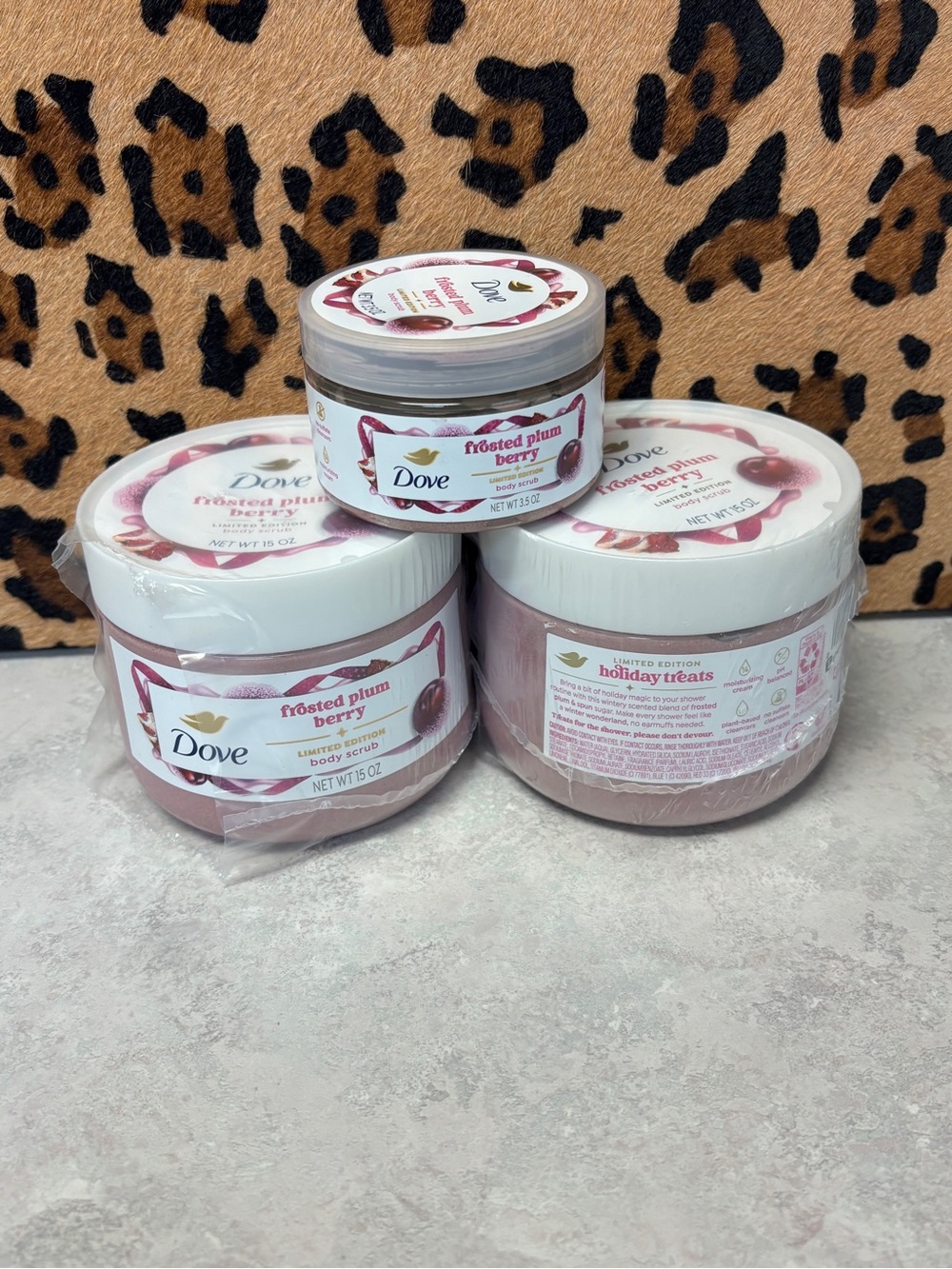 Dove Frosted Plum Berry Scrub Lot 3 Limited Edition 15 oz (2) + 3.5 oz (1) - NEW